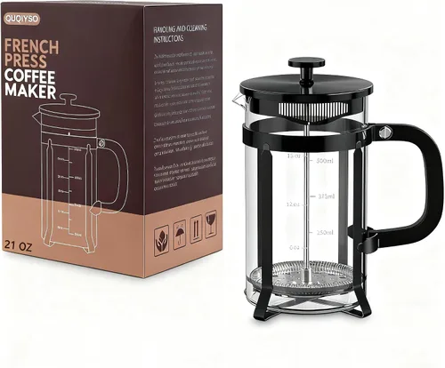 Miniatura 4 de QUQIYSO Cafetera de prensa francesa de acero inoxidable 304 con 4 filtros, resistente al calor, duradera, fácil de limpiar, prensa de café de vidrio