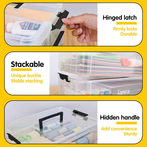 Miniatura 4 de TERGOO Contenedores de almacenamiento de plástico de 2 capas con tapas, caja transparente multiusos apilable y portátil, organizadores portátiles