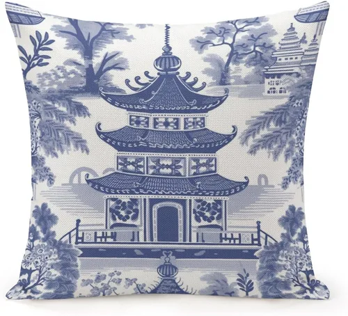Miniatura 14 de Fundas de almohada chinoiserie verde turquesa floral y pájaro con cremallera de 16 x 16 pulgadas, fundas de almohada de lino para sofá, dormitorio