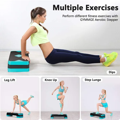 Miniatura 7 de GYMMAGE Stepper aeróbico de entrenamiento ajustable, plataforma de ejercicios aeróbicos con 2 elevadores, plataforma de ejercicios para fitness