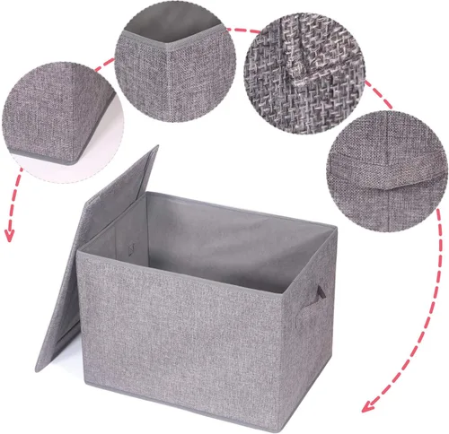 Miniatura 5 de TENABORT Paquete de 3 cajas de almacenamiento plegables grandes con tapas, cubos de almacenamiento de tela, contenedores de tela, cestas