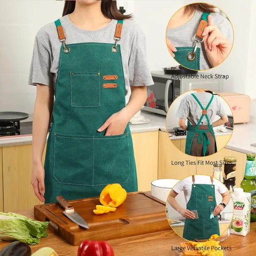 Miniatura 4 de Tosewever - Delantal de lona con espalda cruzada de chef de algodón para hombres y mujeres con bolsillos grandes