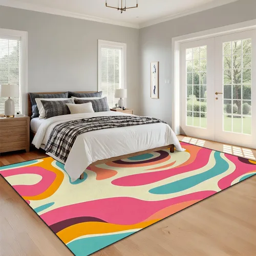 Miniatura 2 de Alfombras bohemias de 6 x 9 pies, estilo retro, psicodélico, psicodélico, ondulado, estilo de los años setenta, abstracto, lavable, alfombra de pelo