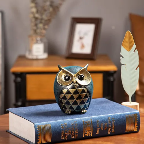 Miniatura 5 de Leekung Estatua de búho para decoración del hogar, figuras de búho para estantería, dormitorio, sala de estar, oficina y soporte de TV, esculturas
