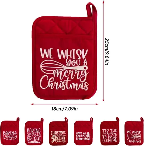 Miniatura 4 de Kit de hornear para ollas de Navidad, soportes para ollas con bolsillos, adornos para guantes de horno, paquete de galletas de cocina para vecinos