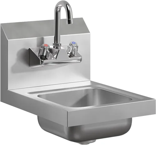 Miniatura 11 de AmGood Fregadero de mano de acero inoxidable para montaje en pared NSF Lavabo comercial de manos para restaurante, cocina y hogar