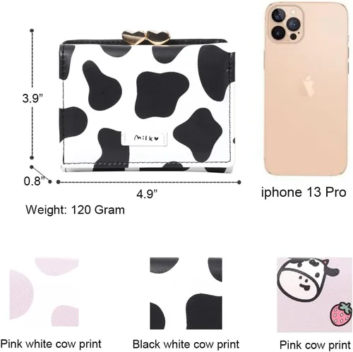 Miniatura 5 de Sunwel Fashion Cartera pequeña con estampado de vaca para niñas, con bolsillo para efectivo, tarjetero para tarjetas de identificación, con ventana