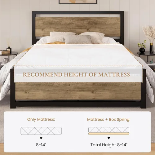 Miniatura 7 de SHA CERLIN Marco de cama tamaño completo con cabecera moderna, base de plataforma de metal resistente con pie de cama cuadrado y soporte de 13 Marrón