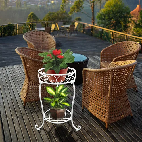 Miniatura 6 de NAKUPE Soporte de metal para plantas blanco, estante de 2 niveles para macetas de 18.5 pulgadas de alto, estante para macetas de flores resistente