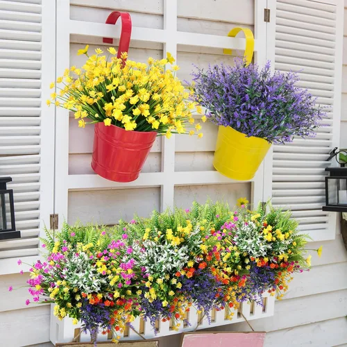 Miniatura 5 de Zeyune 42 paquetes de flores artificiales falsas resistentes a los rayos UV para exteriores, arbustos de plástico, plantas que no se decoloran
