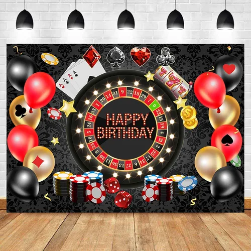 Sensfun Telón de fondo de cumpleaños de casino de póquer Las Vegas, fondo de fiesta de cumpleaños, fichas de ruleta, tema de noche, decoraciones de