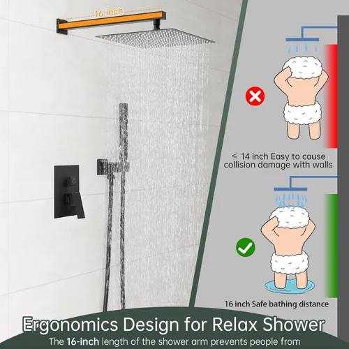 Miniatura 6 de Hoimpro Juego de sistema de ducha con cabezal de ducha mezclador de lluvia de baño de 12 pulgadas y ducha de mano montada en la pared, combo