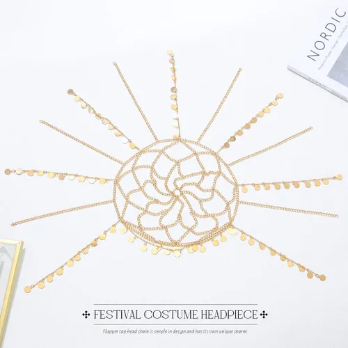 Miniatura 2 de Yean Diadema de lentejuelas doradas para adultos, joyería bohemia para el cabello, borla para festival, disfraz para mujeres y niñas