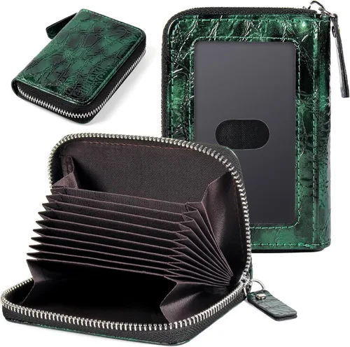 Miniatura 26 de Tarjetero RFID para tarjetas de crédito, cartera pequeña con cremallera de acordeón, estuche organizador de tarjetas para mujeres y hombres