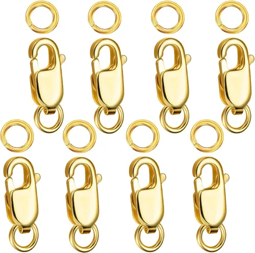 Miniatura 9 de kcctoo Cierre de pinza de langosta de plata con anillos de salto cerrados de oro de 14 quilates para la fabricación de joyas, fabricado en Italia