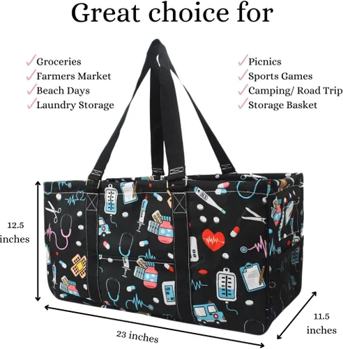Miniatura 432 de NGIL Bolsa de comestibles reutilizable extra grande plegable de gran tamaño para comestibles, almacenamiento, picnic, playa, Bronco-negro occidental