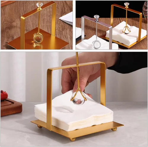 Miniatura 4 de Metal Napkin Stand Decorative Tissue Dispenser with Weight, Gold Square Desktop Napkin Holder for Restaurant, Bar, and Home Table Organizer