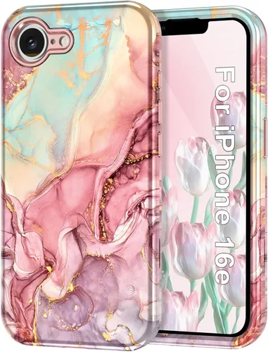 Miniatura 20 de Btscase Funda para iPhone 16e (2025), [probada en caídas de grado militar] Diseño de patrón de mármol delgado, resistente, a prueba de golpes