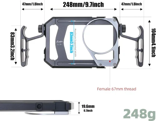 Miniatura 9 de Fotga Estabilizador universal para teléfono inteligente y fotos y video, asas + adaptador de filtro de rosca de 2.638 in para iPhone 17, 16, 15, 14