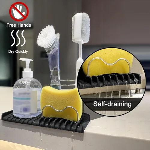 Miniatura 2 de Gosmol Soporte de esponja de silicona para encimera de cocina, bandeja de jabón de esponja impermeable para fregadero de cocina y baño, organizador