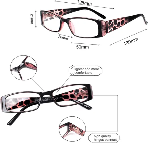 Miniatura 2 de Paquete de 5 anteojos de lectura rectangulares con bisagra de resorte, a la moda, unisex (multicolor, 2.25)