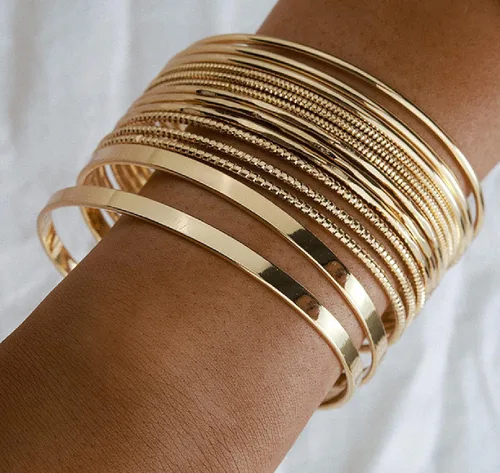 Miniatura 6 de Brazaletes de oro para mujer, brazaletes indios apilables de múltiples capas abiertos, pulseras gruesas de oro bohemio, pulseras indias de cadena