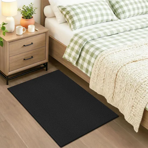 Miniatura 8 de KOZYFLY - Tapete para puerta de interior, lavable, pequeña, antideslizante, con respaldo de goma, felpudo de algodón para el hogar, color negro