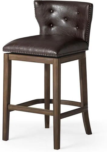 Miniatura 12 de Maven Lane Hugo Taburete de bar de 31 pulgadas de altura de barra con respaldo bajo en acabado de roble desgastado con asiento tapizado de tela