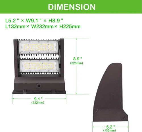 Miniatura 6 de Paquete de luz LED de pared de 80 W, 10800 lm 5000 K cabeza giratoria ajustable, luz de seguridad comercial IP65 para almacén, edificio, listado UL