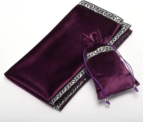 Miniatura 4 de BLESSUME Paño de mesa de tarot de altar adivinación Wicca paño de terciopelo con bolsa de tarot 24.4 x 24.4 pulgadas, morado