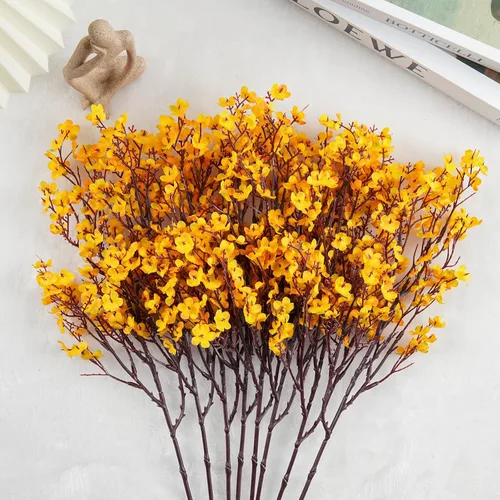 Miniatura 5 de 8 piezas flores artificiales de aliento de bebé, flores de seda amarillas de tacto real, flores falsas para jarrón, hogar, oficina, boda, Navidad