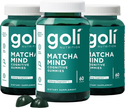 Miniatura 10 de Goli Gomitas Matcha Mind - 60 unidades - Hojas de té verde en polvo con Cognizin para concentración, atención y salud cerebral, veganas, sin OMG
