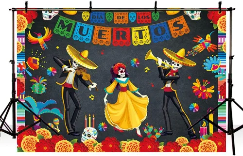 Miniatura 2 de MEHOFOND Telón de fondo del Día de los Muertos de 7 x 5 pies, fiesta mexicana, calavera de azúcar, flores, fondo de fotografía, vinilo Dia De Los