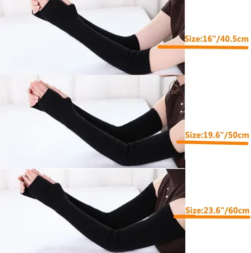 Miniatura 4 de Facecozy Calentadores de brazos para mujer, mezcla de lana de cachemira, guantes largos sin dedos para mujer, guantes para clima frío con agujero