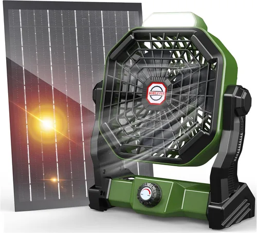 Miniatura 9 de Ventilador solar de 20000 mAh con linterna LED, ventilador de campamento con panel solar, 7 W recargable para exteriores, ventilador silencioso