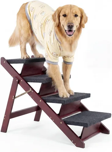 Miniatura 10 de MEWANG - Escaleras de madera para mascotas/escalones para mascotas, escaleras plegables 2 en 1 y rampa para camas y autos, escalera portátil para 2