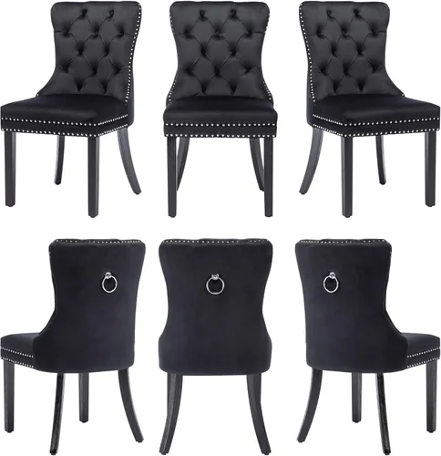 Miniatura 12 de Juego de 2 Sillas de Comedor, Sillas de Terciopelo Acolchado con Patas Modernas de Acero Inoxidable, Ribete de Remaches con Anilla Metálica