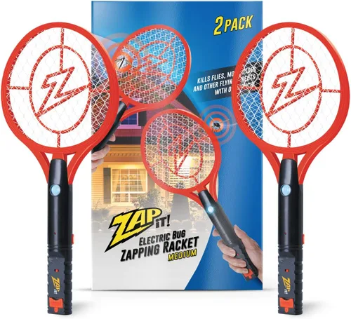 Miniatura 10 de Zap It Bug Zapper - Raqueta mata mosquitos recargable de 4000 voltios, cable de carga USB, Paquete de 2 Amarillo