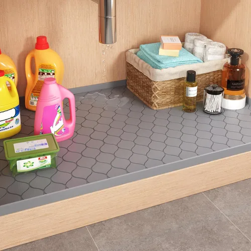 Miniatura 2 de Winisok Alfombrilla de silicona para debajo del fregadero de 19 x 19 pulgadas, artículos esenciales de cocina y artilugios, forro de estante