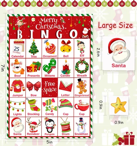 Miniatura 2 de Officygnet Juego de bingo de Navidad para niños, tarjetas de bingo de Navidad para 32 jugadores para actividades familiares, grupos grandes, aula