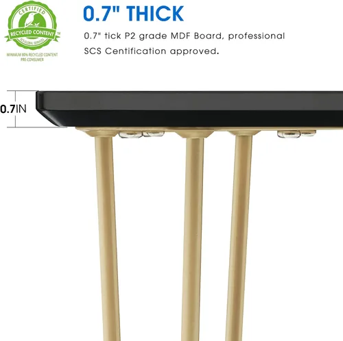 Miniatura 7 de ivinta Mesa de comedor para 4-6, moderna mesa de comedor de mármol con patas doradas, mesa de comedor rectangular de 47 pulgadas para espacios Negro