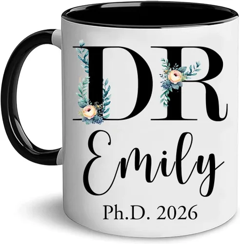Miniatura 12 de A62227 - Taza de regalo de graduación personalizada con datos nutricionales de doctorado, nombre personalizado y año para mujeres, regalos de nuevo