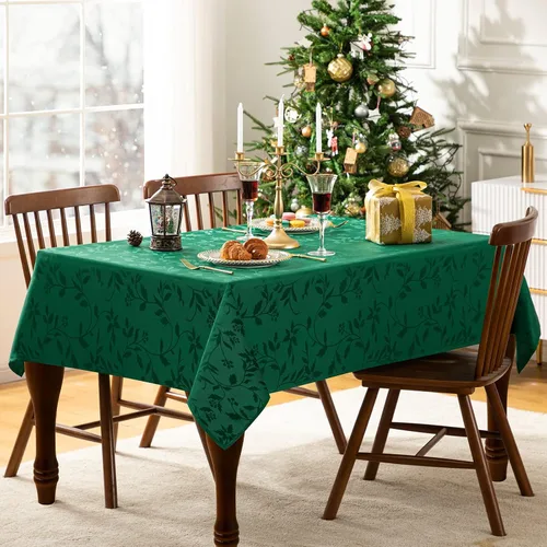 Miniatura 7 de joybest Mantel de Navidad rectangular de 60 x 84 pulgadas, mantel elegante de jacquard navideño de tela de poliéster para decoración de Navidad
