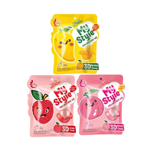 My Style 3D - Caramelo de gomita pelable - Auténtico caramelo vietnamita de frutas tropicales, bolsa de 4.23 onzas (4.23 oz), sabores de frutas
