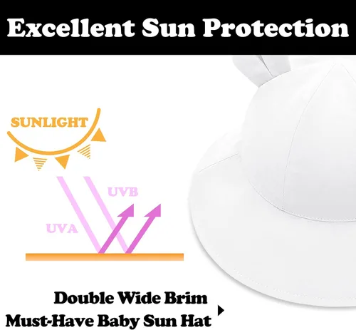 Miniatura 5 de Sombrero de sol para bebé, sombreros para niños y niñas, sombrero de sol para bebé niña sombreros con orejas de oso de ala ancha UPF 50+ sombrero