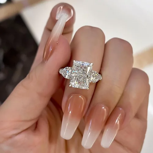 Miniatura 3 de Anillo de promesa de corte radiante para mujer, anillos de compromiso para ella, anillo de plata chapada en oro blanco de 18 quilates