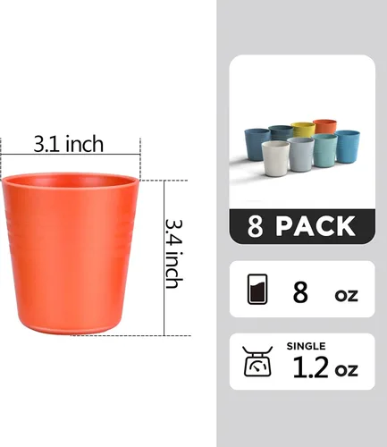 Miniatura 3 de Homestockplus Vasos para Beber de Paja de Trigo de 8 Onzas, [Juego de 8] Vasos Pequeños de Plástico Reutilizables, Vasos de Agua Sin BPA Irrompibles