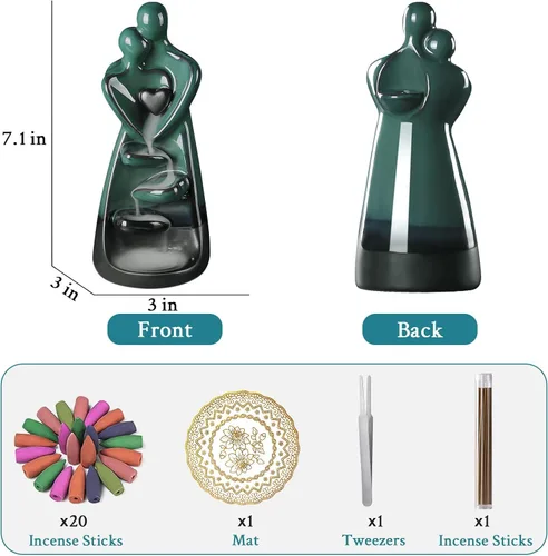 Miniatura 2 de Quemador de incienso de cerámica, soporte de incienso para amantes de la cascada con 30 varillas de incienso, 20 conos de incienso, adorno creativo