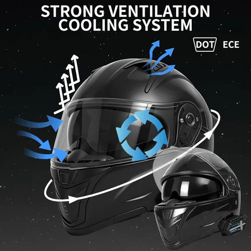 Miniatura 2 de Cascos modulares Bluetooth para motocicleta con luces traseras, aprobado por DOT, casco de motocicleta de doble visera, con altavoces duales