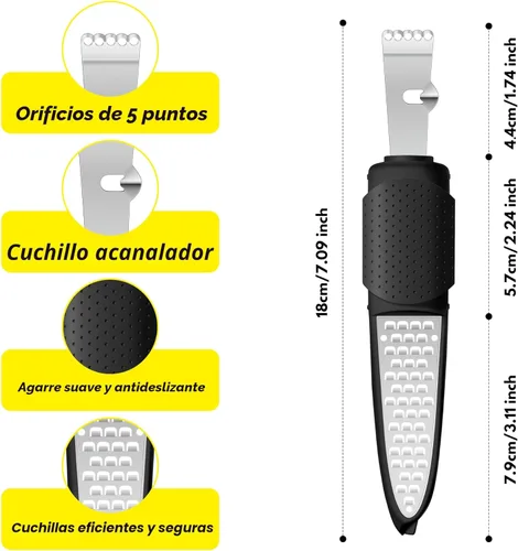 Miniatura 2 de Rainspire Herramienta Ralladora de Limón con Cuchillo de Canal, Herramienta Ralladora de Cítricos de Acero Inoxidable, Pelador de Limón, Ralladoras